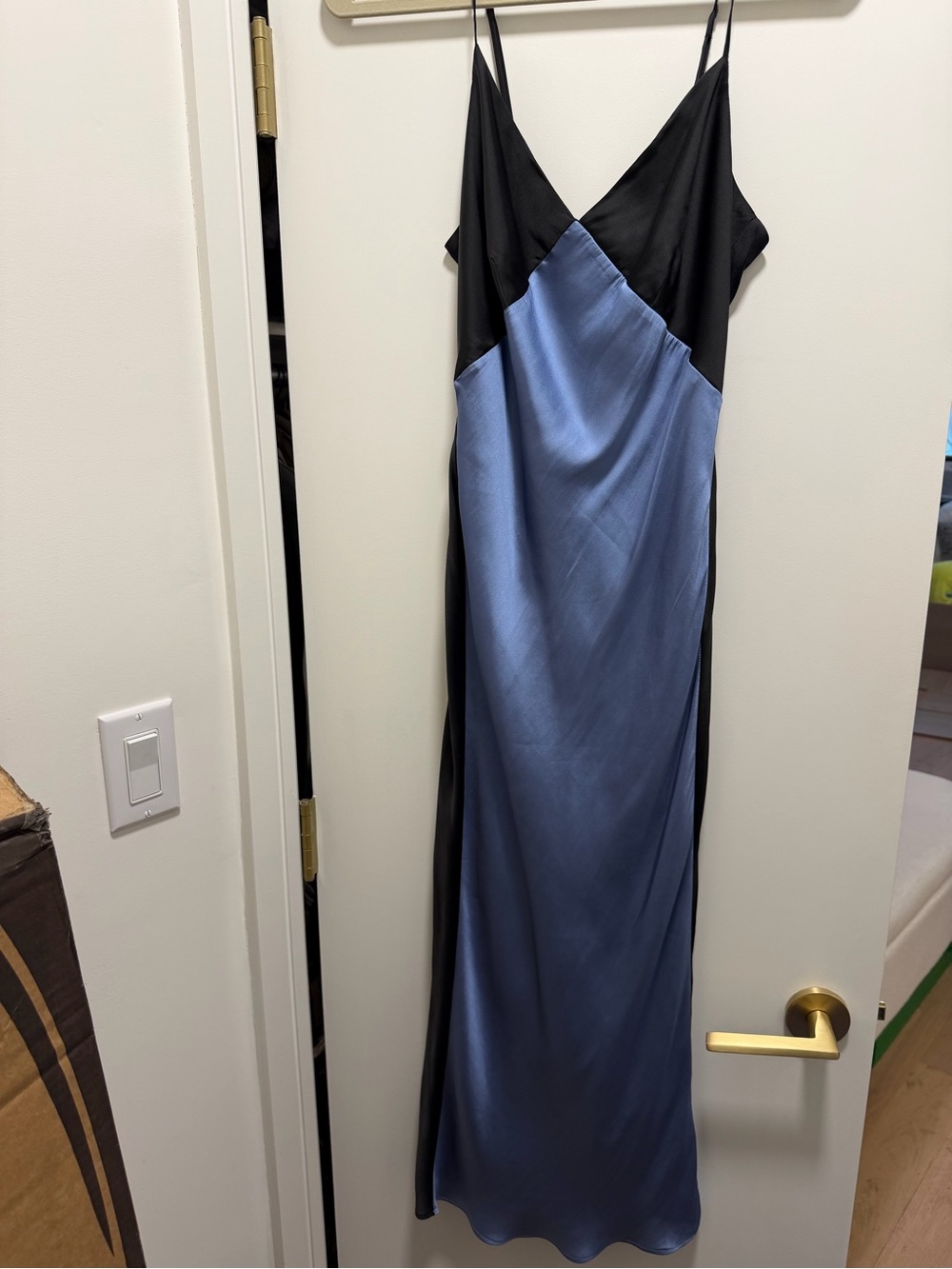 Carbon38 Black & Blue Satin Slip Dress - SZ S